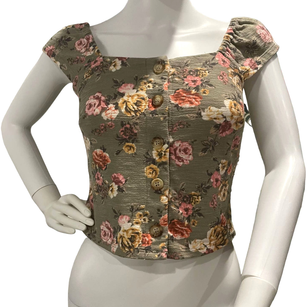 REWIND Floral Crop Top Button Down Size Small